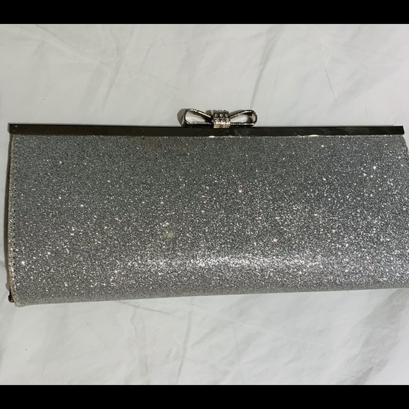 INC International Concepts Handbags - INC SHIMMERING CLUTCH SILVER